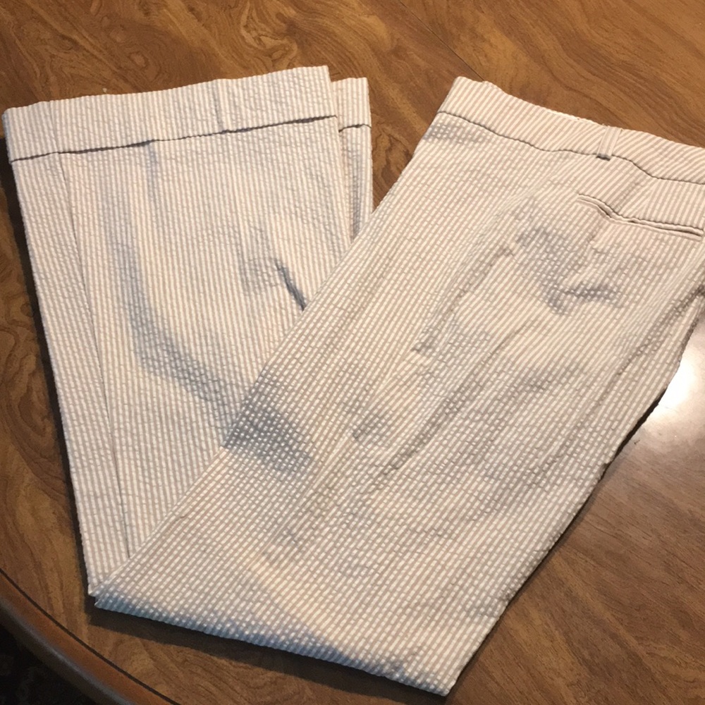 Aqua seersucker tan and white pants